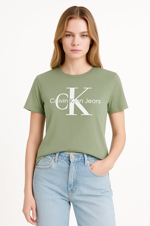 CALVIN KLEIN JEANS MONOGRAM GLITER PRINTED T-SHIRT - GREEN
